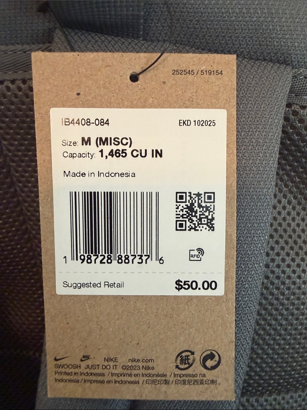 Nike Brasilia Gray and Black Backpack with White Swoosh Logo - Picture 3 of 6